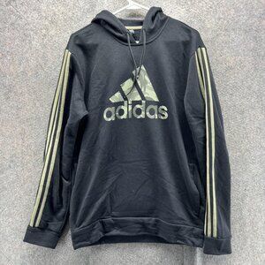 Adidas Hoodie Mens Medium Black Camo Logo 3 Stripes Fleece Pullover Sweatshirt